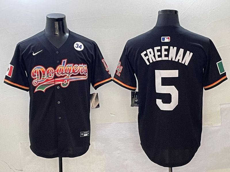 Men Los Angeles Dodgers #5 Freeman Black rainbow Nike 2025 MLB Jersey style 8